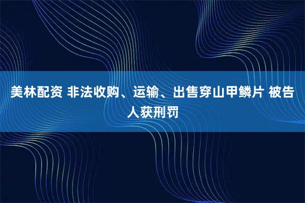 美林配资 非法收购、运输、出售穿山甲鳞片 被告人获刑罚