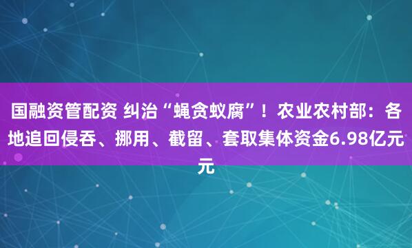 国融资管配资 纠治“蝇贪蚁腐”！农业农村部：各地追回侵吞、挪用、截留、套取集体资金6.98亿元