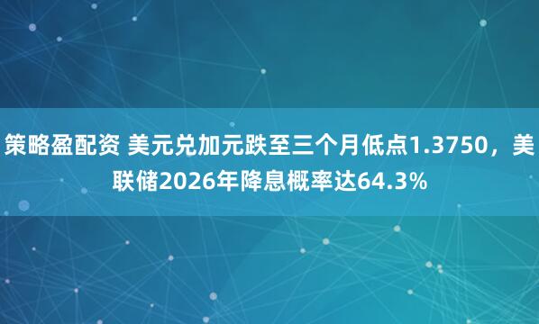 策略盈配资 美元兑加元跌至三个月低点1.3750，美联储2026年降息概率达64.3%